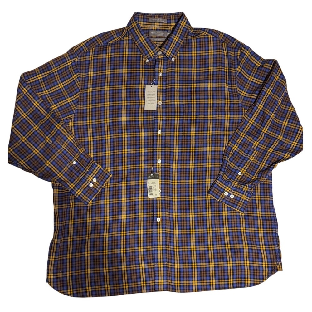 Daniel Cremieux Signature Collection Plaid Shirt Mens XXL Blue Gold Non-Iron NEW - Picture 2 of 15